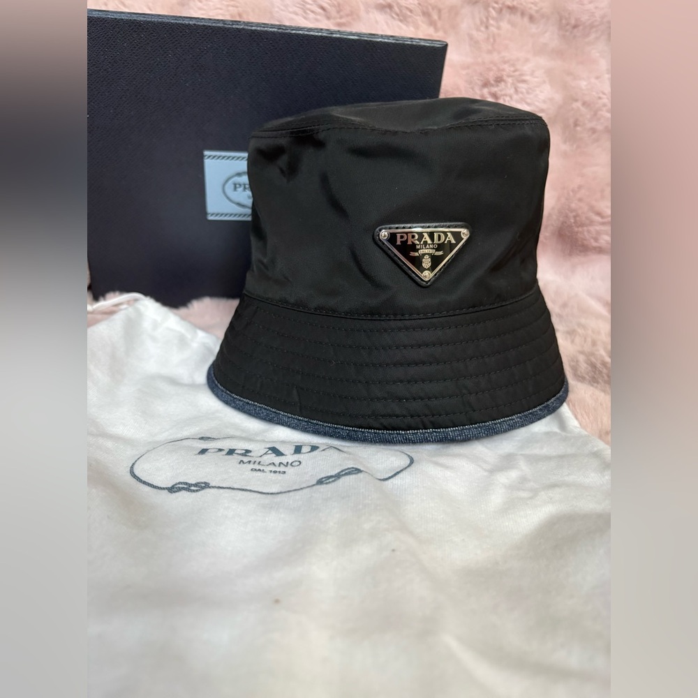 Prada Nylon& Denim reversible Black Bucket Hat - Picture 7 of 7